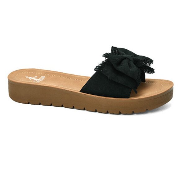 Corkys Spray Tan Sandals in Black Canvas - Picture 8 of 9